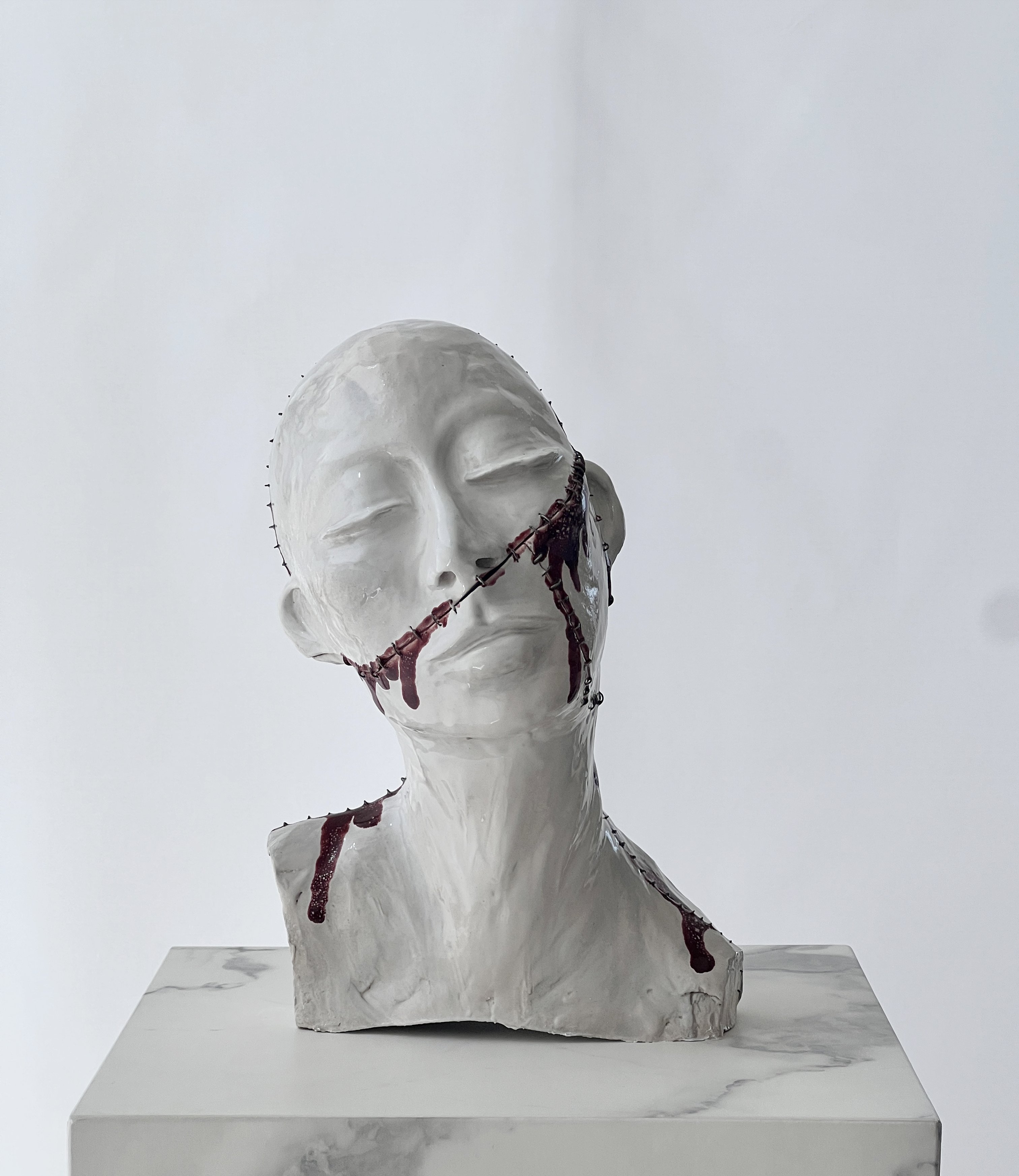 Self II — I am ok, 2024, ceramic with wire stitching