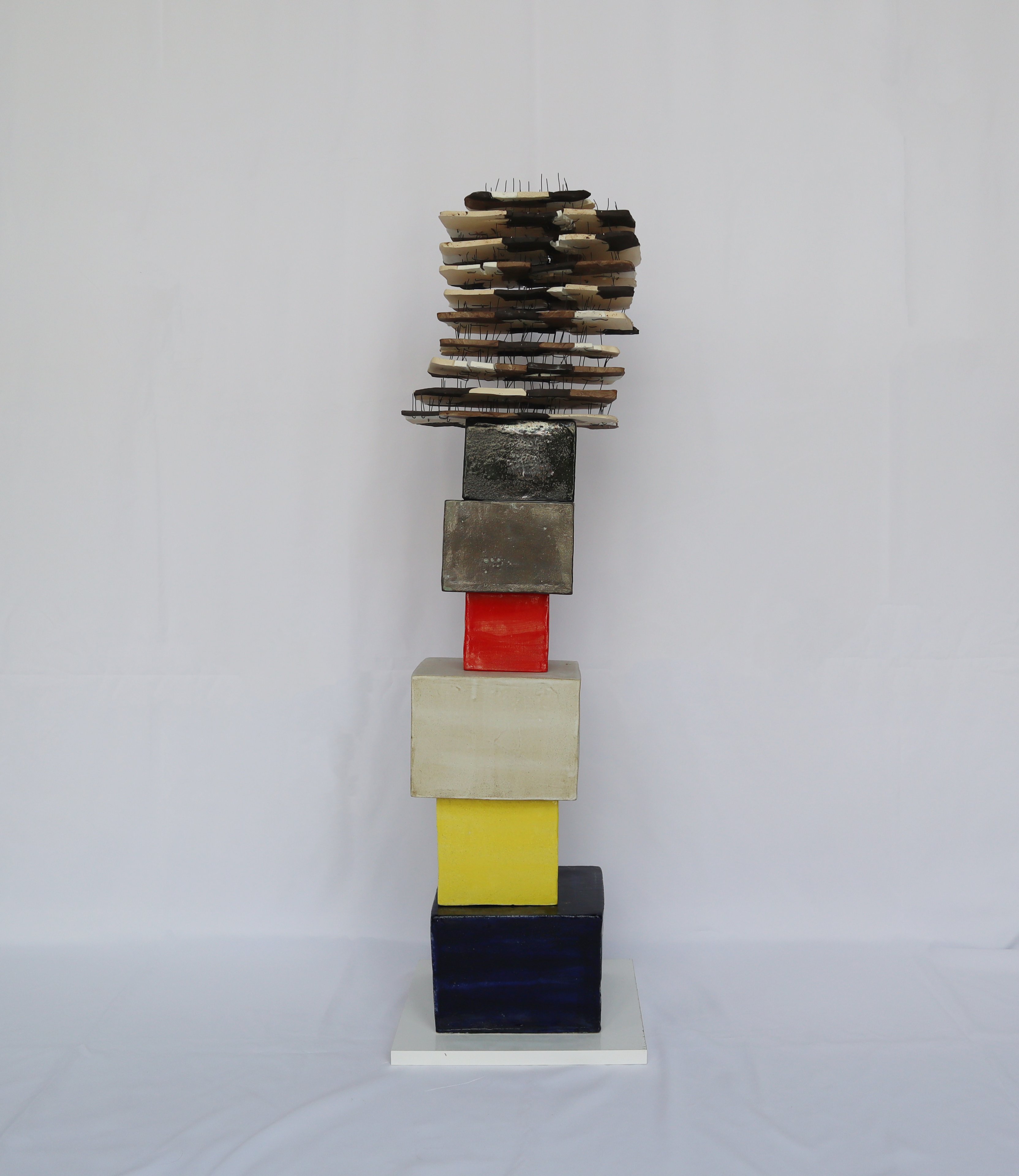 Self III — Obangsaek, 2025, ceramic and metal totem