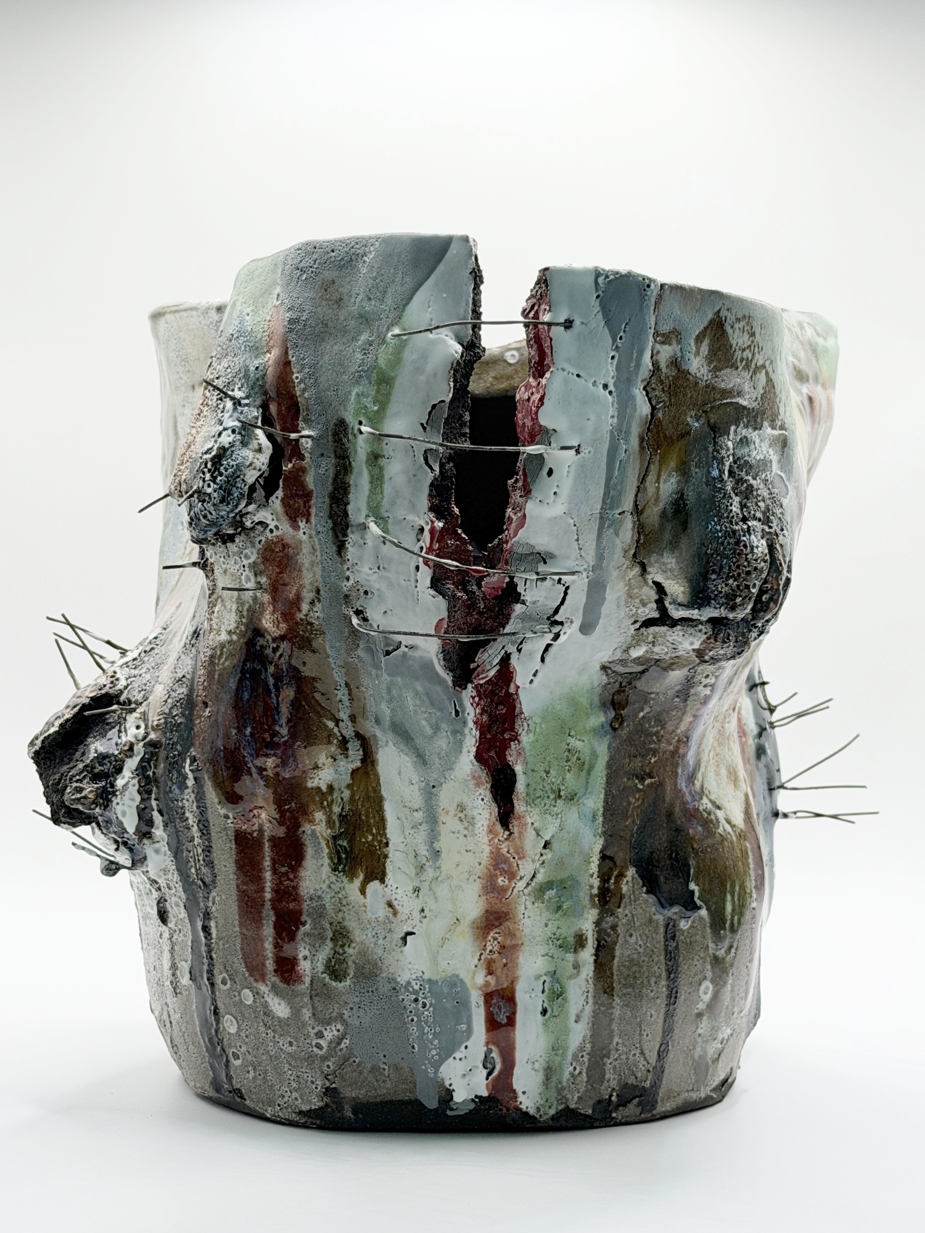 Self V, 2026, ceramic with wire stitching